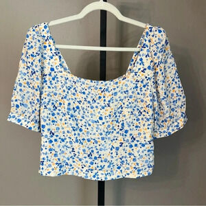 Favorite Daughter Square Neck Floral Blouse Poppy Blue White Large NWT Feminine